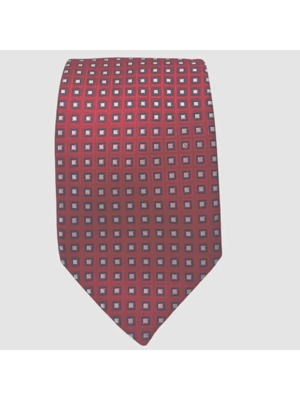 Roundtree & Yorke Red Geometric Square Silk Tie Handmade 3.75
